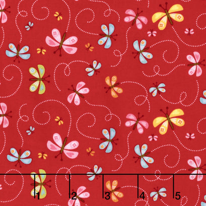 Happy Day - Happy Butterflies Red Yardage