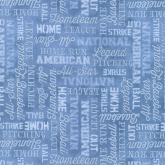 7th Inning Stretch - Words Allover Blue Yardage