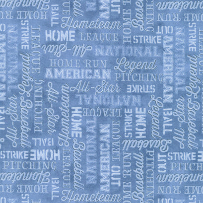 7th Inning Stretch - Words Allover Blue Yardage