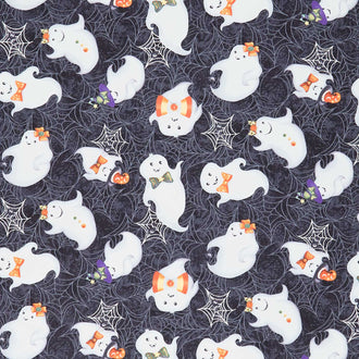 Boo Whoo - Tossed Ghosts Black Glow Yardage