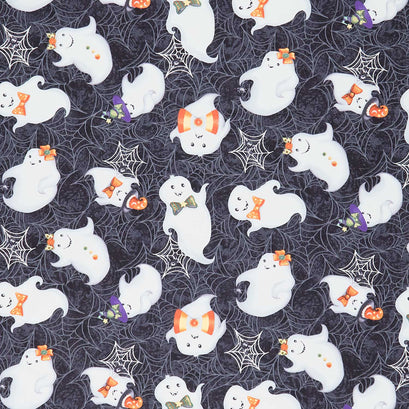 Boo Whoo - Tossed Ghosts Black Glow Yardage