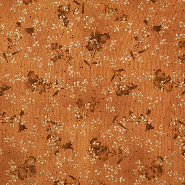 Where the Wind Blows - Pressed Flowers Orange Flannel Yardage