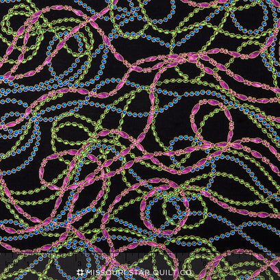 Celebrations - Black Mardi Gras Bead Metallic Yardage