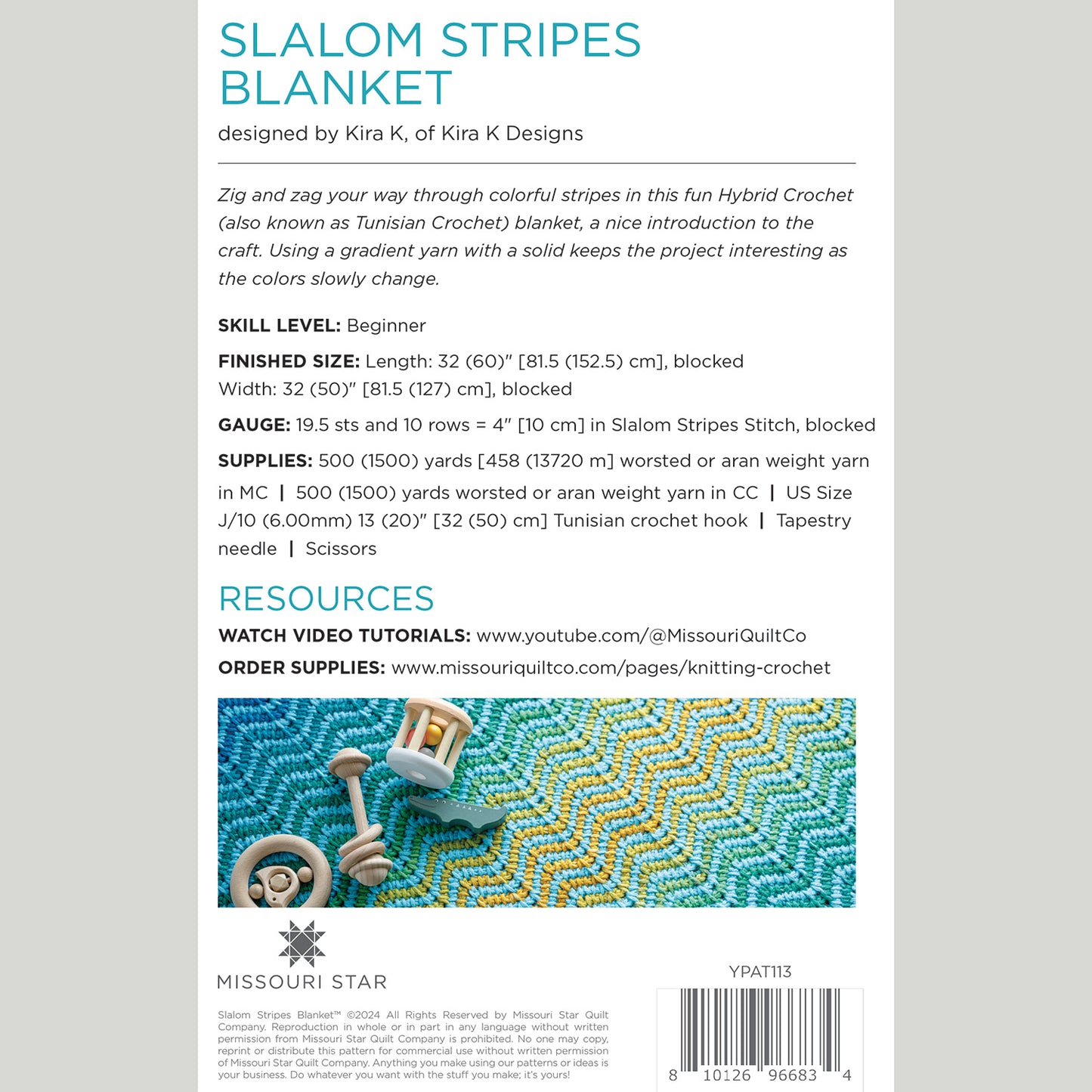 Digital Download - Slalom Stripes Baby Blanket Tunisian Crochet Pattern Alternative View #1