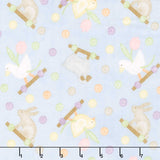 Little Chicks - Pull Toys Blue Flannel Yardage