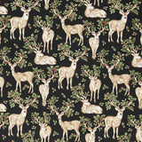 Winter In The Pines - Graceful Deer Black Metallic Yardage Primary Image