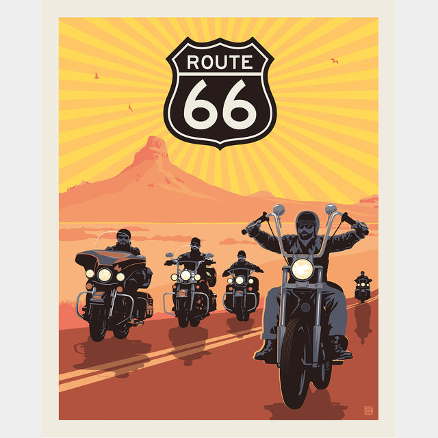 Route 66 (Riley Blake) - Motorcycle Orange Panel Primary Image