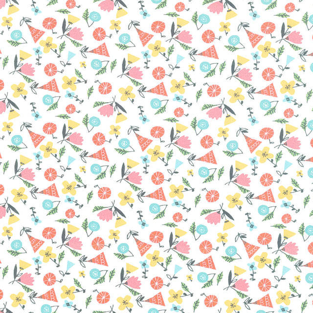 Elephant Joy - Spirit Floral White Yardage Primary Image