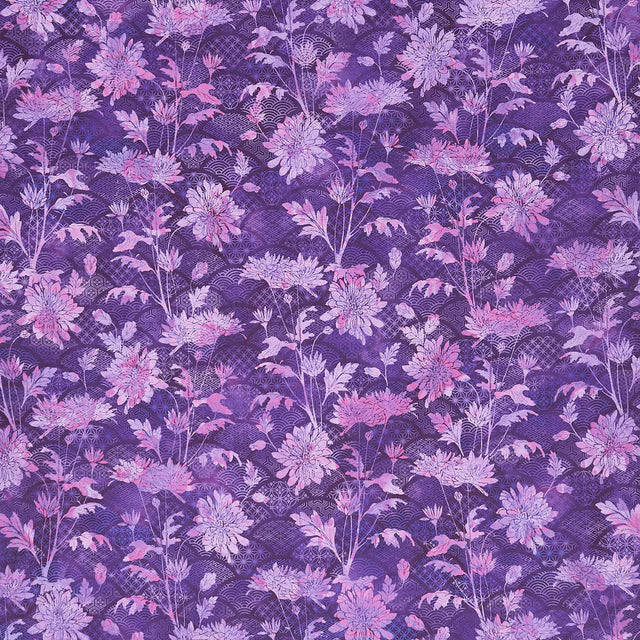 Oriental Gardens - Fan Floral Purple Yardage Primary Image