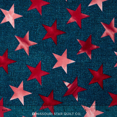 Oh My Stars - Large Stars Navy/Red Yardage