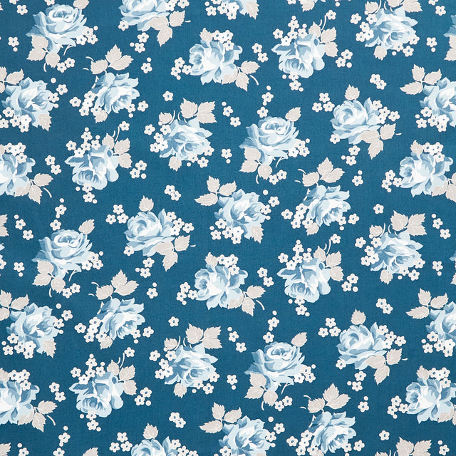 Serenity Blues - Roses Navy Yardage Primary Image