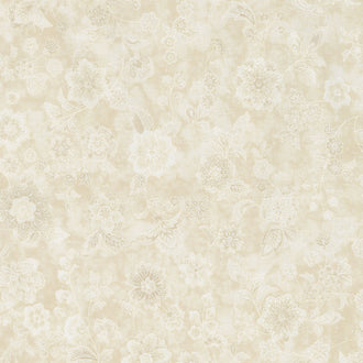 Calista - Teal Flowers Ivory Pearlized Yardage