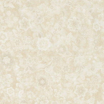 Calista - Teal Flowers Ivory Pearlized Yardage