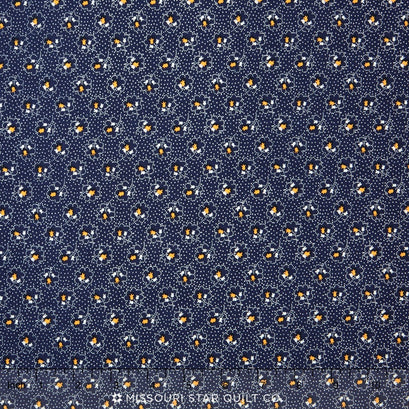 Cheddar and Indigo - Leaves Blue Yardage