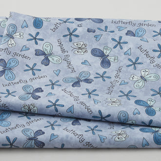 Butterflies and Blooms - Butterfly and Words Light Blue 2 Yard Cut