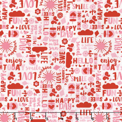 Happy Day - Happy Words Pink Yardage