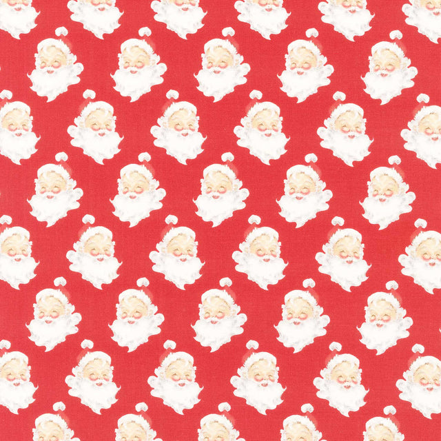 Merry Little Christmas - Santa Heads Red Yardage Primary Image