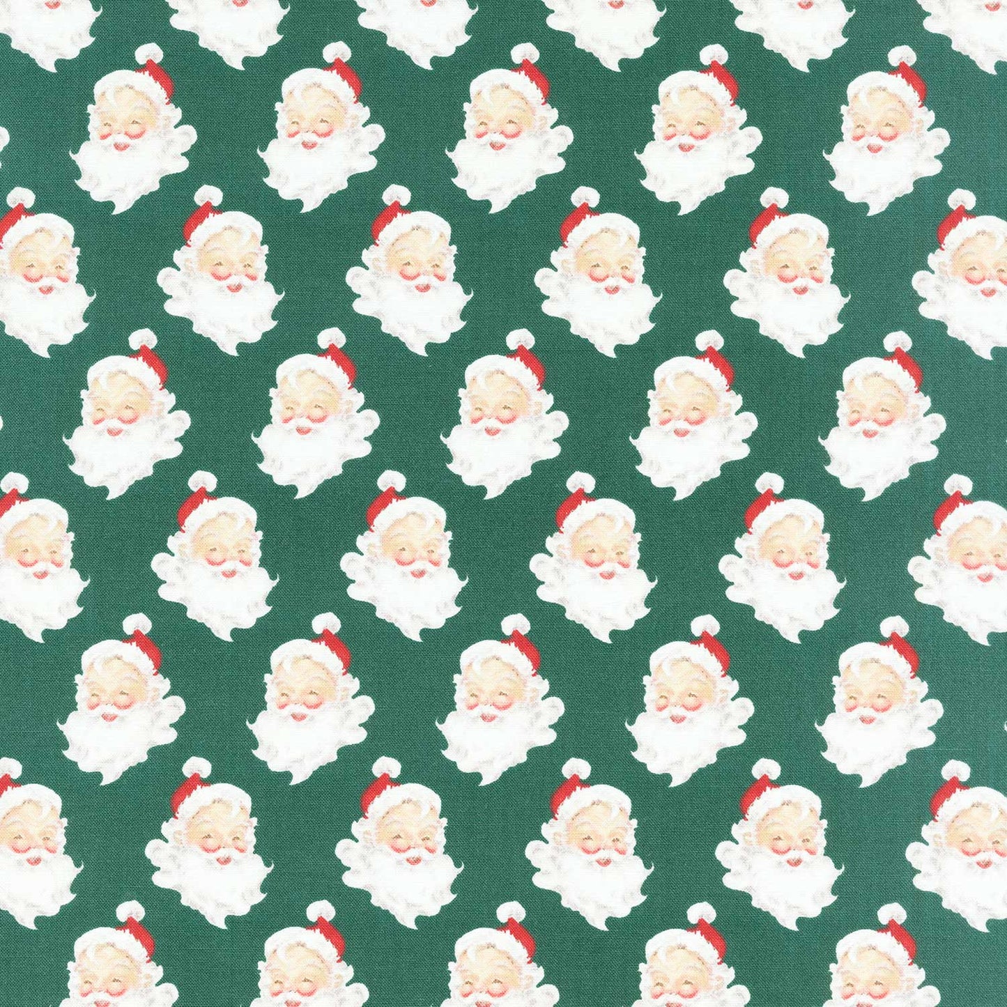 Merry Little Christmas - Santa Heads Green Yardage Primary Image