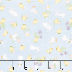 Little Chicks - Bunnies & Chicks Blue Flannel Yardage