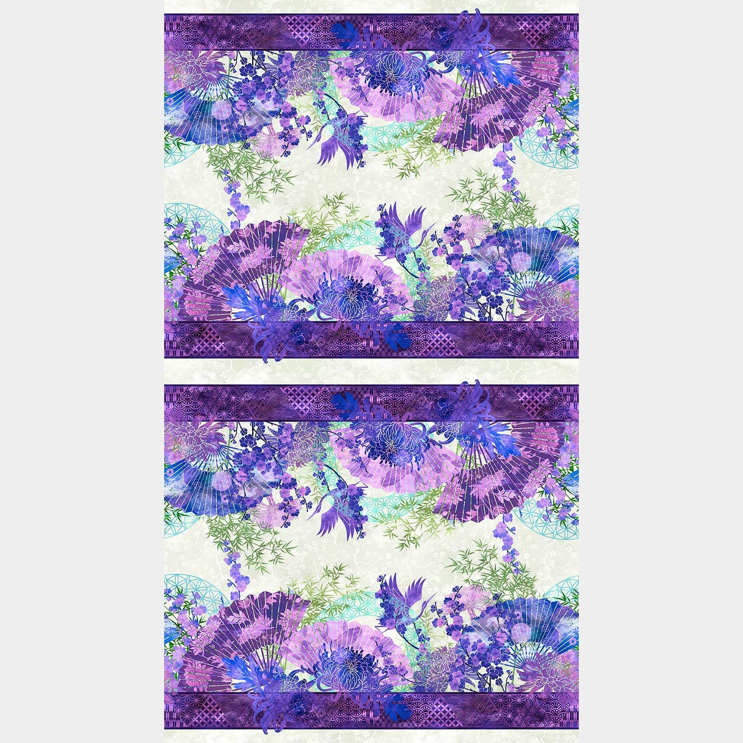 Oriental Gardens - Fan Border Stripe Purple Yardage Alternative View #1