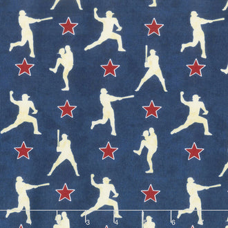 7th Inning Stretch - Player Silhouettes Blue Yardage