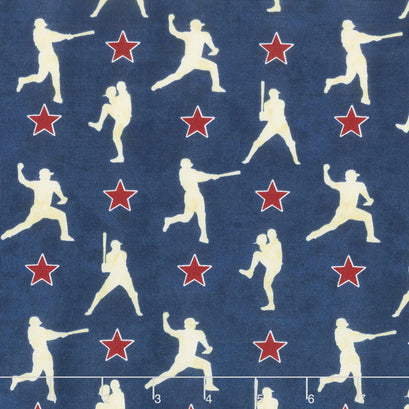 7th Inning Stretch - Player Silhouettes Blue Yardage