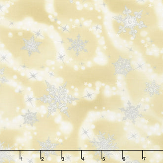 Winter's Grandeur 6 - Champagne Scattered Snowflakes Champagne Metallic Yardage