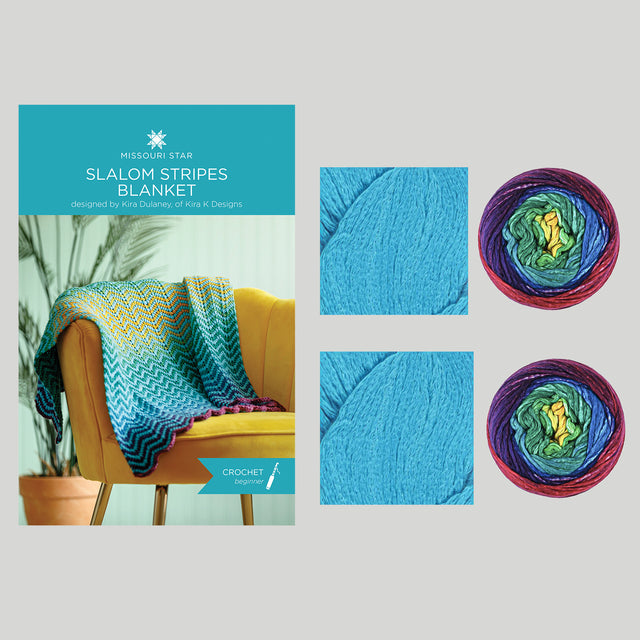 Slalom Stripes Tunisian Blanket Kit, Small - Aurora Borealis/Turquoise Primary Image