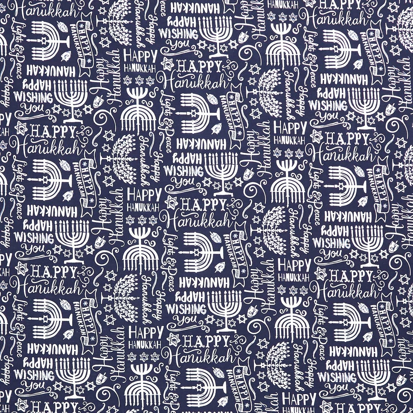 Hanukkah - Menorah & Happy Hanukkah Text Navy Yardage Primary Image