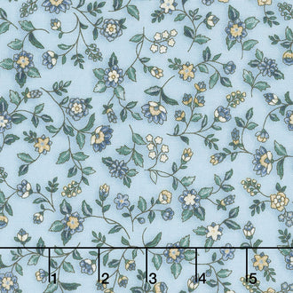 Calista - Teal Flowers and Vines Blue Pearlized Yardage