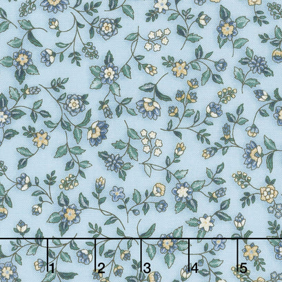 Calista - Teal Flowers and Vines Blue Pearlized Yardage