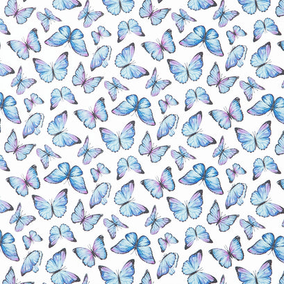 Rhapsody in Blue - Butterflies White Multi Yardage