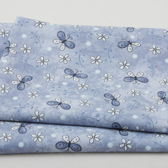 Butterflies and Blooms - Medium Butterfly Toss Light Blue 2 Yard Cut