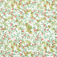 Christmas Musical - Holly and Berries Cream Metallic Yardage Primary Image