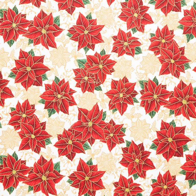 Holiday Flourish - Festive Finery - Poinsettias Cream Yardage Primary Image