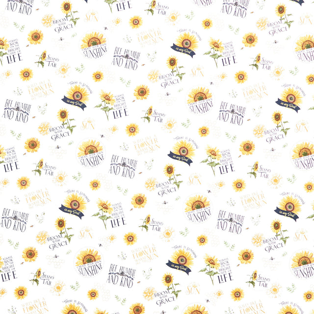 Honey Bees and Flowers Please - FloralMain White Yardage Primary Image