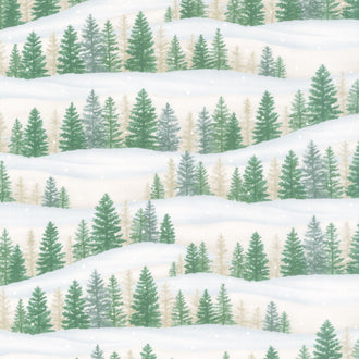 Woodland Winter - Winter Tree Line All Over Snowy White Yardage