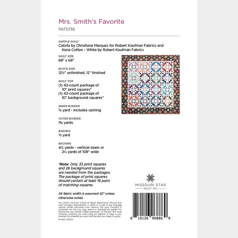 Mrs. Smith's Favorite Quilt Pattern by Missouri Star