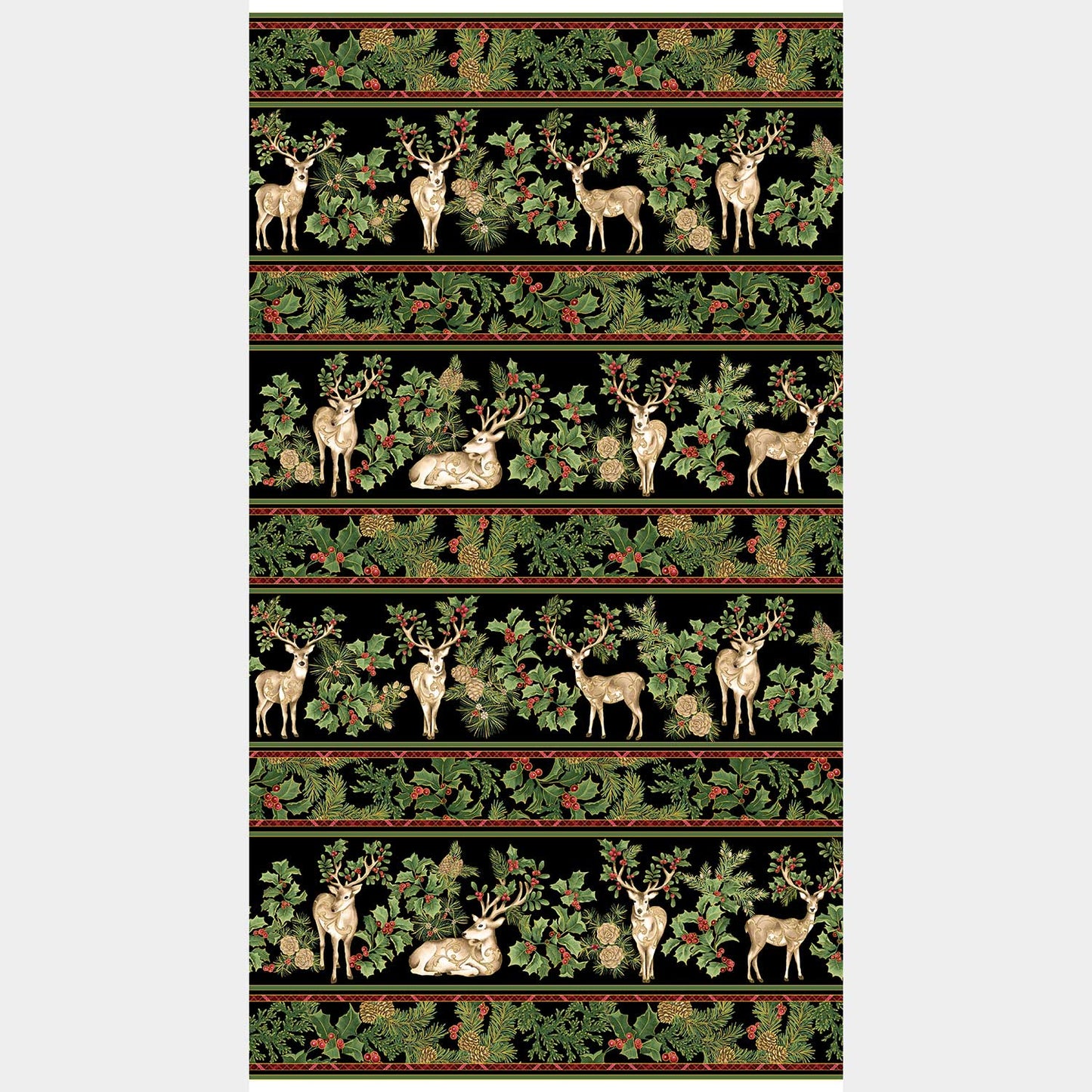 Winter In The Pines - Deer Repeatable Stripe Black Metallic Yardage Alternative View #2