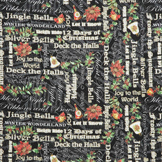 Christmas Musical - Joyous Words Black Metallic Yardage Primary Image