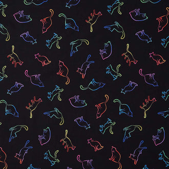 Cats - Rainbow Silhouette Cats Black Yardage