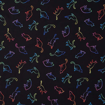 Cats - Rainbow Silhouette Cats Black Yardage