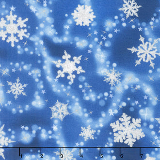 Winter's Grandeur 6 - Evening Scattered Snowflakes Evening Metallic Yardage