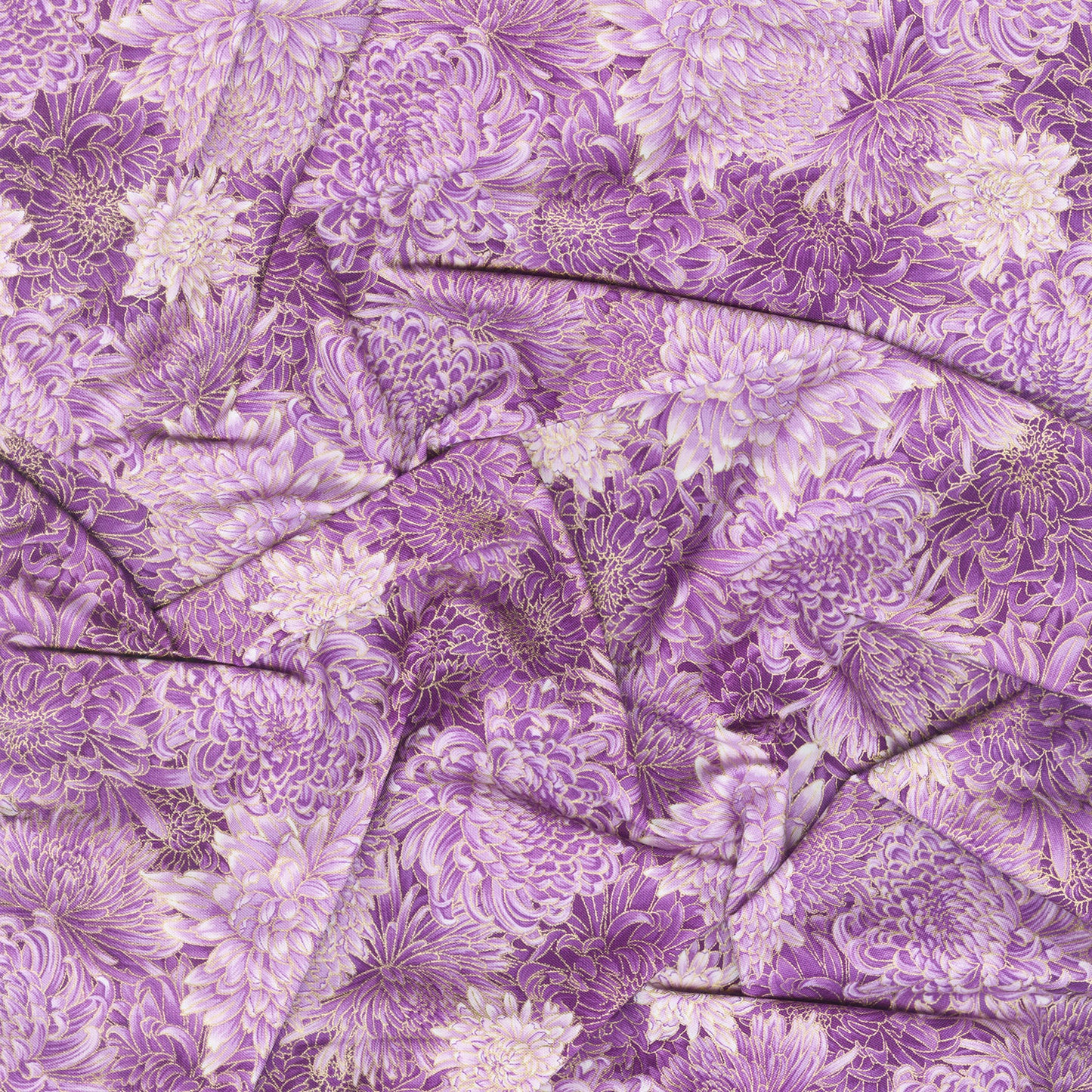 Shizuka - Packed Chrysanthemum Purple Metallic Yardage