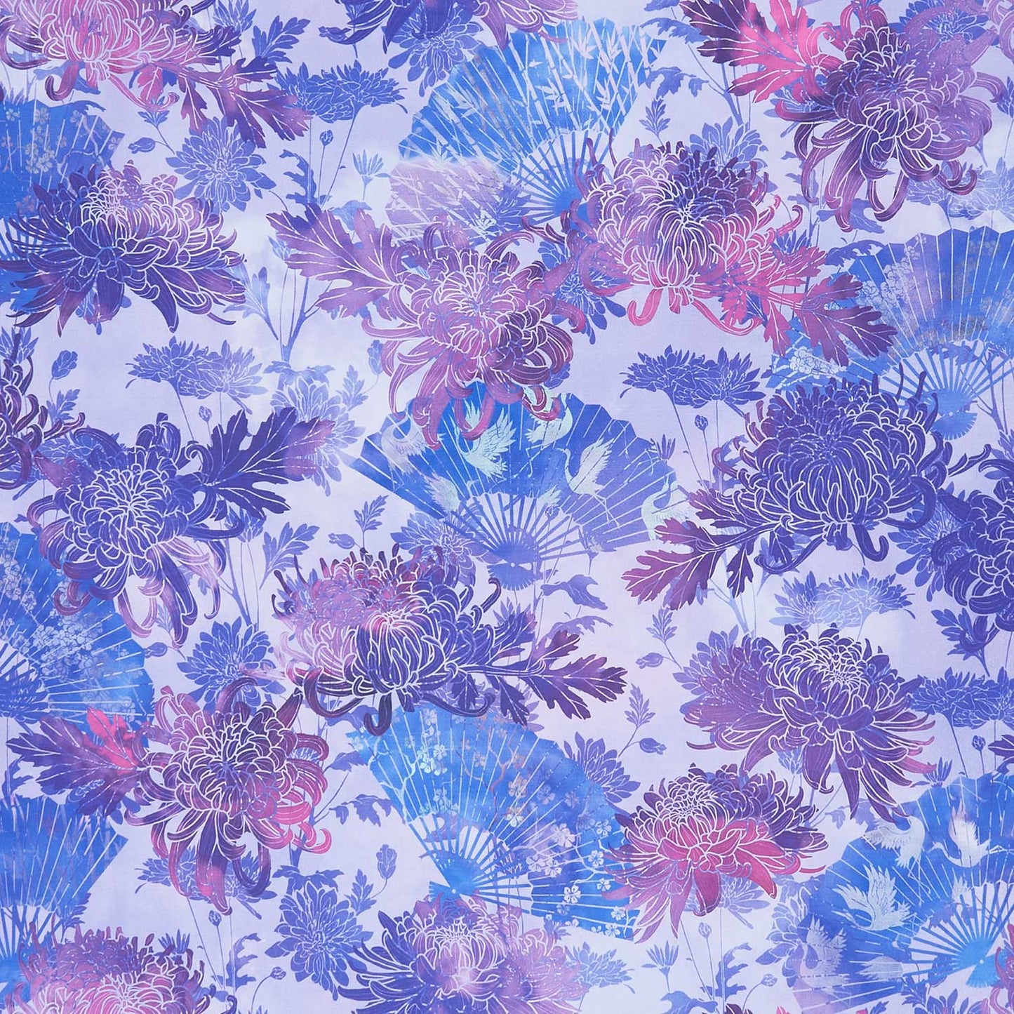 Oriental Gardens - Fans & Mums Purple Yardage Primary Image