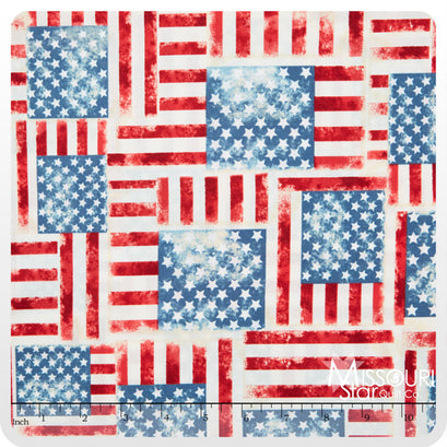 Celebrate - USA Flag Denim Washed Glitter Yardage