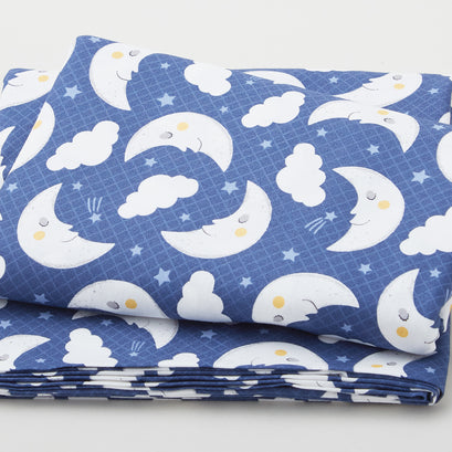 Baby's Adventure - Moon & Cloud Toss Navy 3 Yard Cut