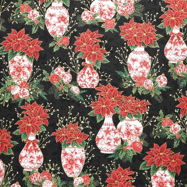 Holiday Flourish - Festive Finery - Vase Black Yardage Primary Image