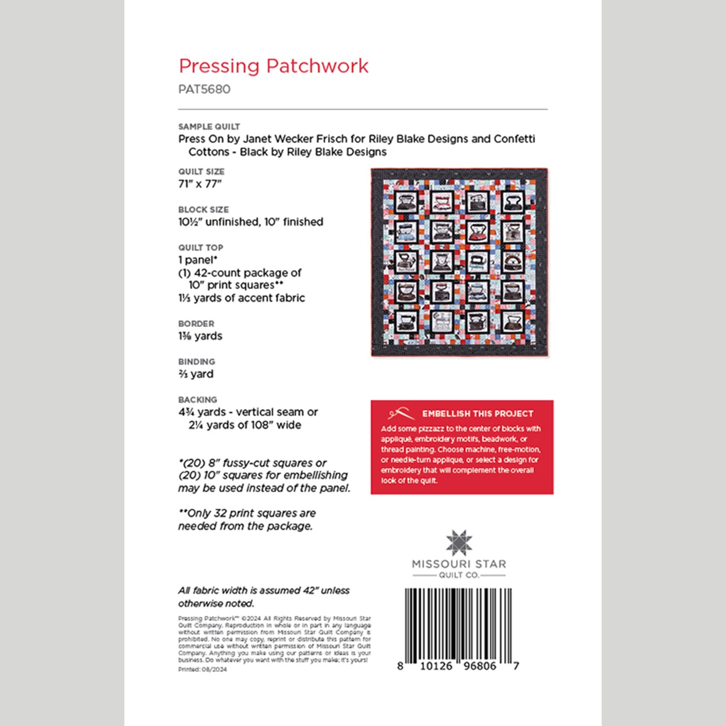 Pressing Patchwork Quilt Pattern by Missouri Star Alternative View #1