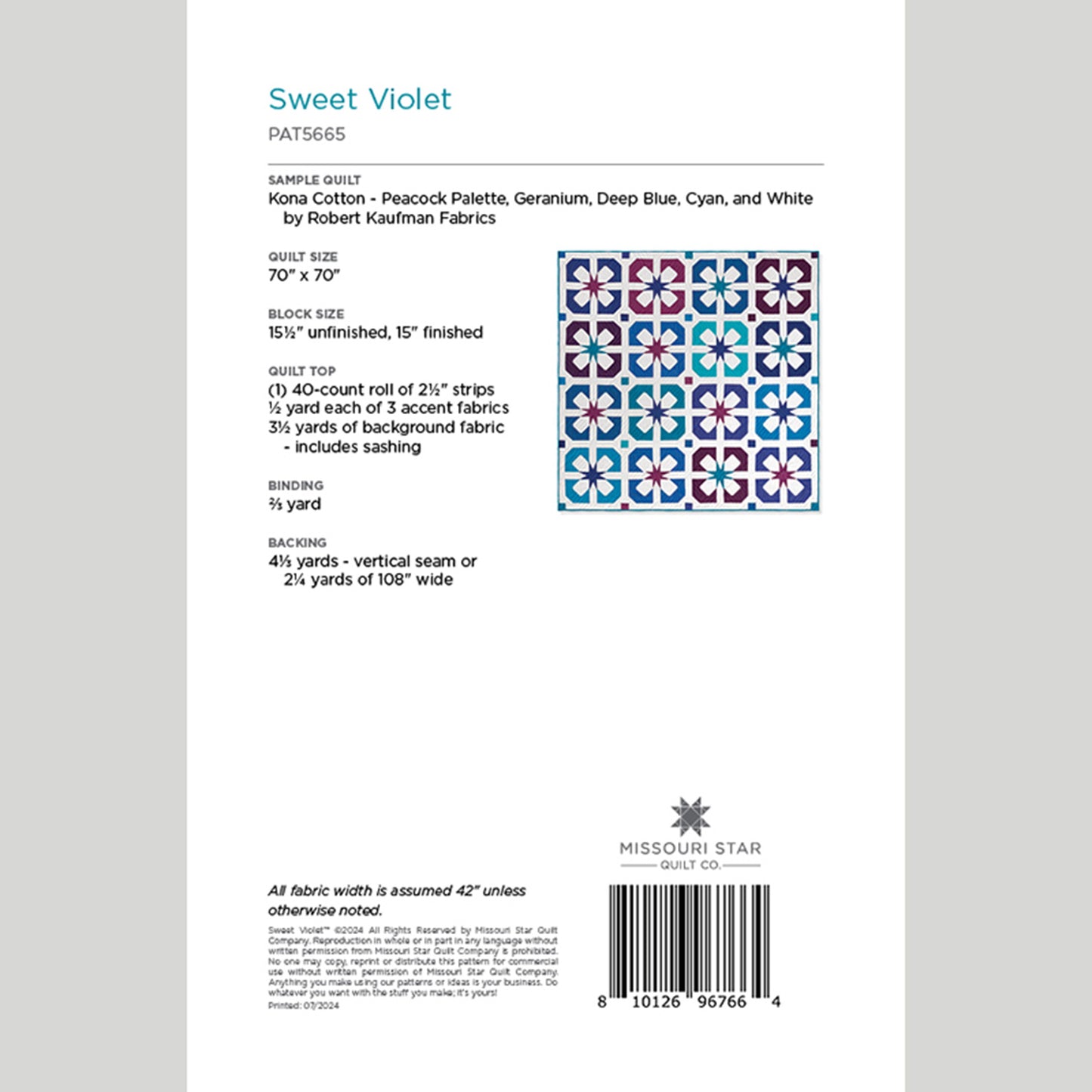 Digital Download - Sweet Violet Quilt Pattern by Missouri Star Alternative View #1